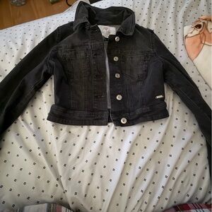 Guess Black Cropped Denim Jacket with Button Front